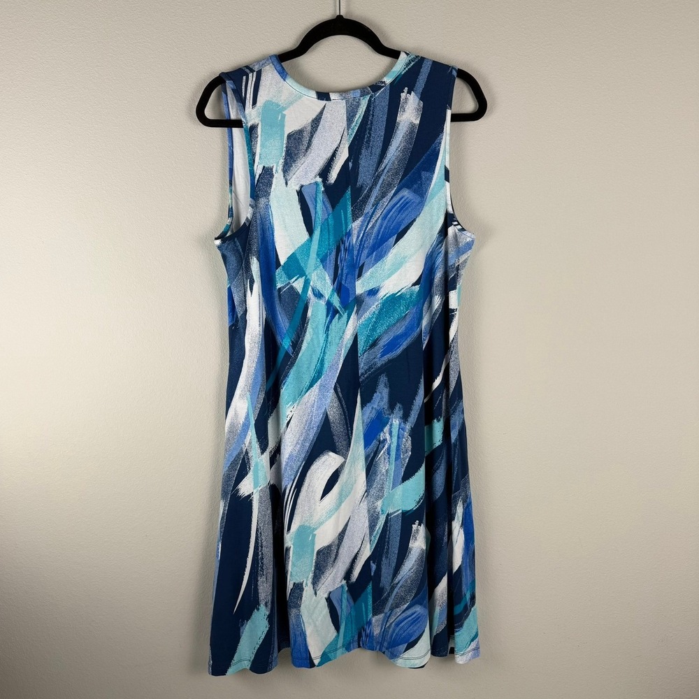Chico's Womens Size 1 Dress Blue White Sleeveless V-Neck Shift Midi Summer Beach - Picture 2 of 7